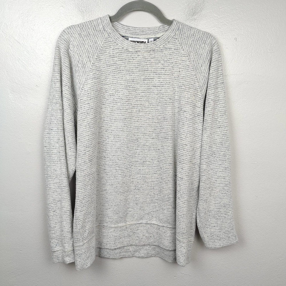 Jungmaven Pullover Sweatshirt Mens Small Light Gray Textured Striped Hemp Cotton